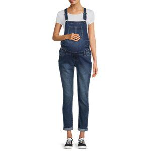Alivia Ford Maternity Denim Overalls with Belly Dart and 1" Double Roll Cuffs